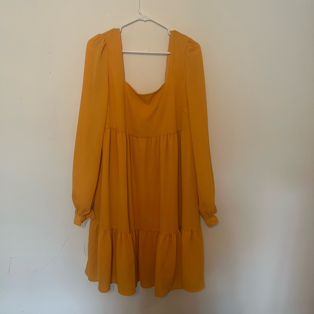 Yellow Long Sleeve Tiered Mini Dress